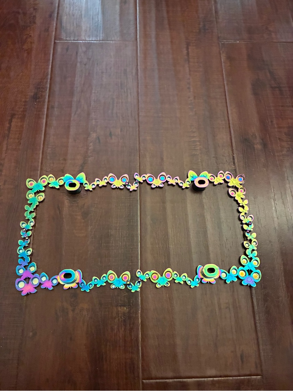 Iridescent Floral Butterfly License Plate Frame Metal Car Tag Holder